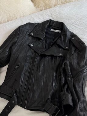 Acne Studios Black Crinkled Leather Biker Jacket